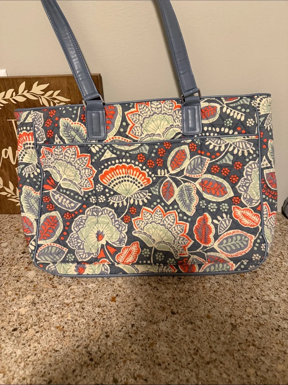 Vera Bradley Quilted Floral Laptop Tote - Navy, Coral and Mint